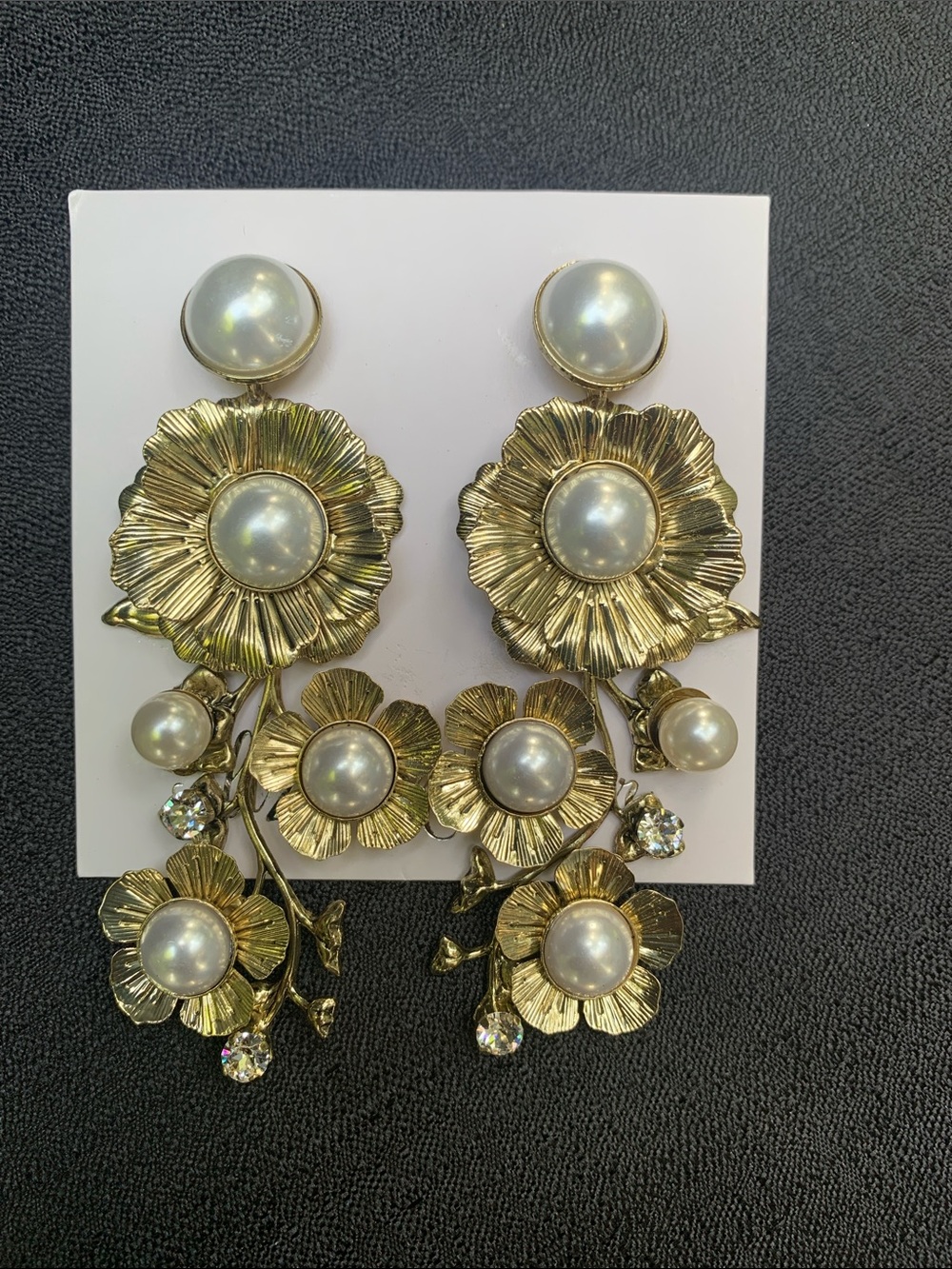 Gold Floral Pearl Drop Earrings - Women Jewelry clematis drop Elizabeth bower